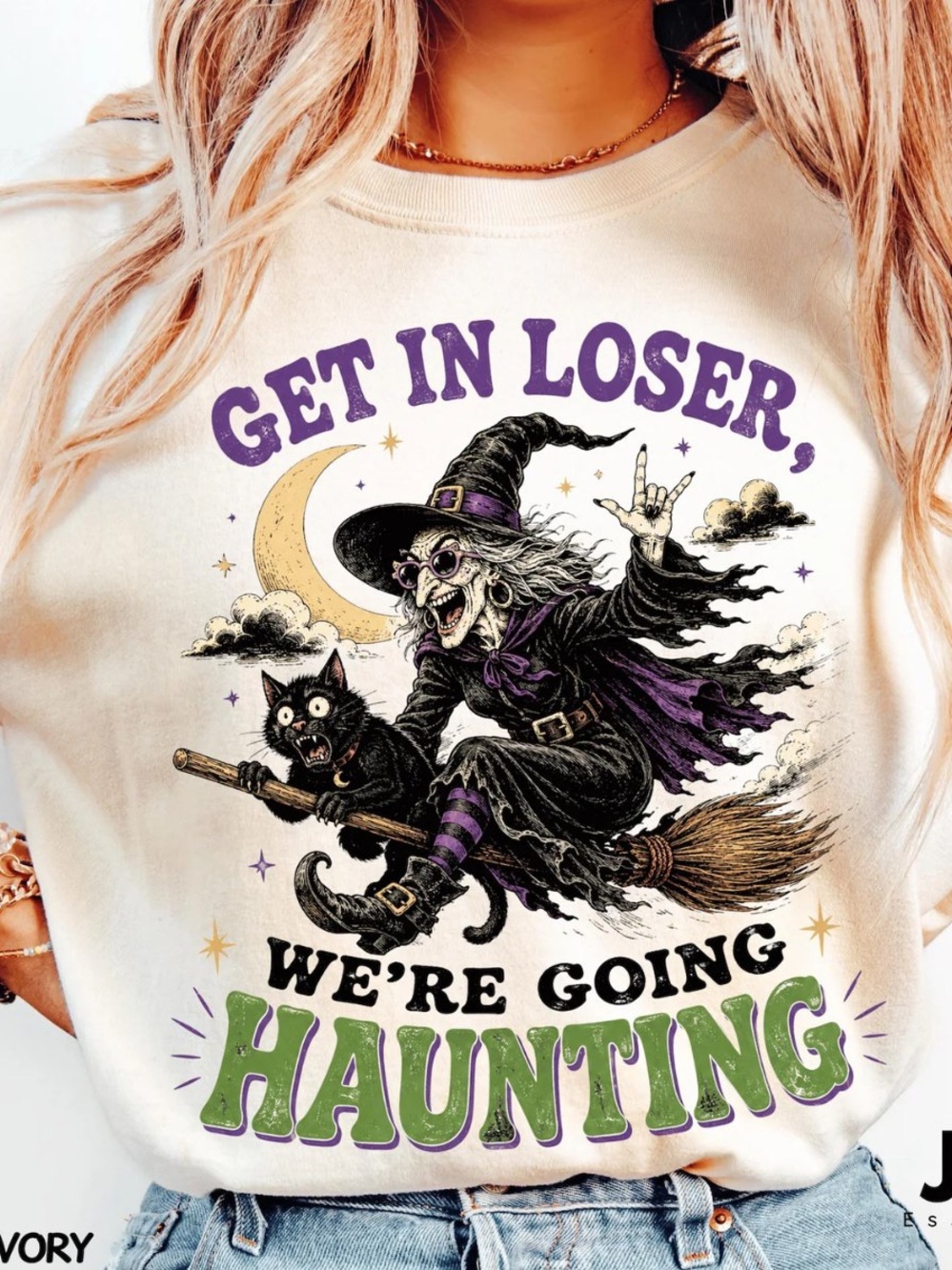 Get In Loser We're Going Haunting Kids Graphic Tee - Off White